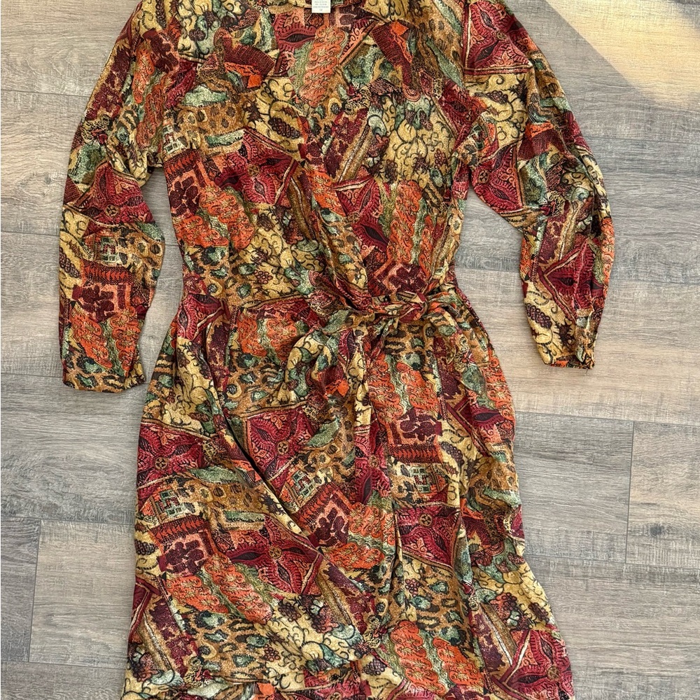 Vintage 100% Pat Argenti Silk Boho Paisley Wrap Dress
